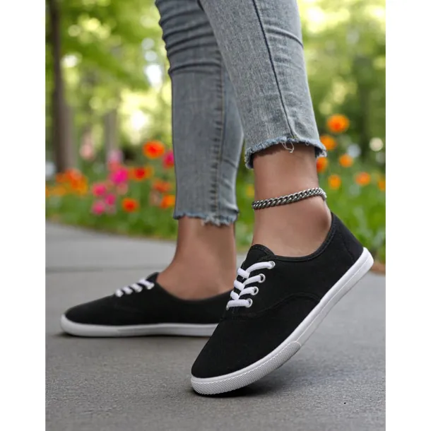 Women's Canvas Sneakers – Lightweight Lace-Up Casual Shoes for Spring Outings, Street Style, and Everyday Comfort