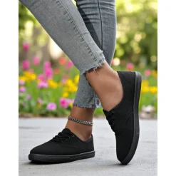 Women's Canvas Sneakers – Lightweight Lace-Up Casual Shoes for Spring Outings, Street Style, and Everyday Comfort