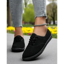 Women's Canvas Sneakers – Lightweight Lace-Up Casual Shoes for Spring Outings, Street Style, and Everyday Comfort