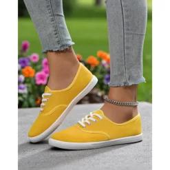 Women's Canvas Sneakers – Lightweight Lace-Up Casual Shoes for Spring Outings, Street Style, and Everyday Comfort