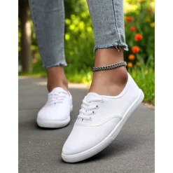 Women's Canvas Sneakers – Lightweight Lace-Up Casual Shoes for Spring Outings, Street Style, and Everyday Comfort