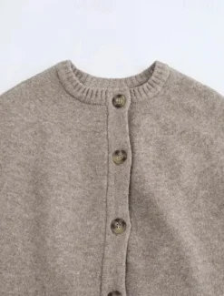 Women's Cape Fashion Casual Soft Pure Color Ribbed Crew Neck Buttons Knitted Long Sleeve Regular Tops Knit Outdoor Daily Weekend Black White Fall Winter