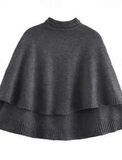 Women's Cape Fashion Casual Soft Pure Color Ribbed Crew Neck Buttons Knitted Long Sleeve Regular Tops Knit Outdoor Daily Weekend Black White Fall Winter