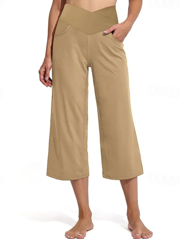 Women's Capri Pants Flares Pocket High Waist Yoga Gym Workout Pilates Capri Pants Black Burgundy Dark Navy Sports Activewear Stretchy Loose Fit