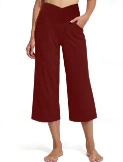 Women's Capri Pants Flares Pocket High Waist Yoga Gym Workout Pilates Capri Pants Black Burgundy Dark Navy Sports Activewear Stretchy Loose Fit