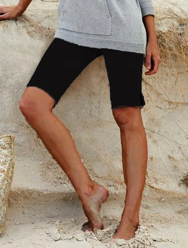Women's Capri shorts Burmuda Shorts Cropped Pants Fashion Casual Comfort Knee Length Mid Waist Plain Split Tummy Control Butt Lift Comfort Stretchy Vacation Street Beach Black White Slim