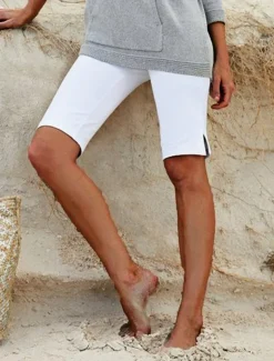 Women's Capri shorts Burmuda Shorts Cropped Pants Fashion Casual Comfort Knee Length Mid Waist Plain Split Tummy Control Butt Lift Comfort Stretchy Vacation Street Beach Black White Slim