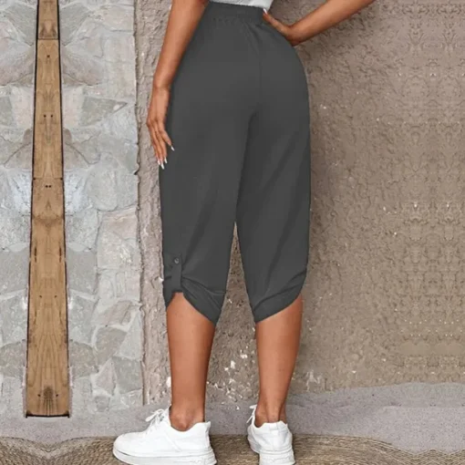 Women's Capri shorts Fashion Calf-Length Plain Side Pockets Comfort Micro-elastic Casual Daily Black Wine Blue khaki Regular Fit