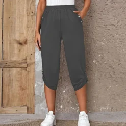 Women's Capri shorts Fashion Calf-Length Plain Side Pockets Comfort Micro-elastic Casual Daily Black Wine Blue khaki Regular Fit