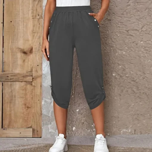 Women's Capri shorts Fashion Calf-Length Plain Side Pockets Comfort Micro-elastic Casual Daily Black Wine Blue khaki Regular Fit