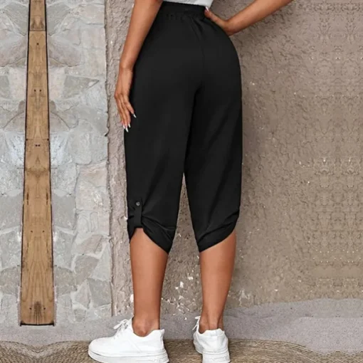 Women's Capri shorts Fashion Calf-Length Plain Side Pockets Comfort Micro-elastic Casual Daily Black Wine Blue khaki Regular Fit