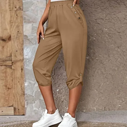 Women's Capri shorts Fashion Calf-Length Plain Side Pockets Comfort Micro-elastic Casual Daily Black Wine Blue khaki Regular Fit