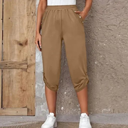 Women's Capri shorts Fashion Calf-Length Plain Side Pockets Comfort Micro-elastic Casual Daily Black Wine Blue khaki Regular Fit