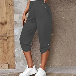 Women's Capri shorts Fashion Calf-Length Plain Side Pockets Comfort Micro-elastic Casual Daily Black Wine Blue khaki Regular Fit