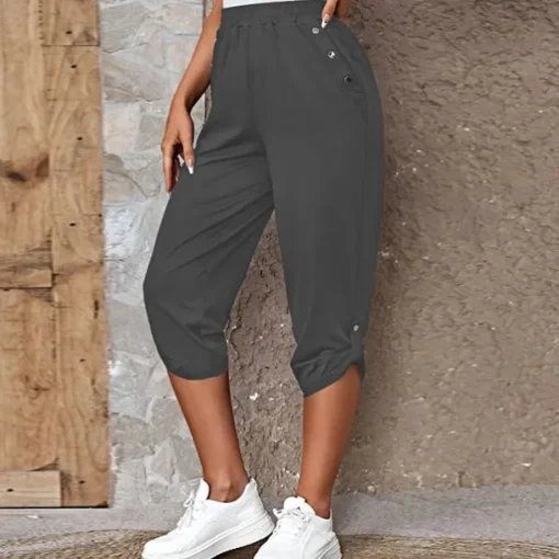 Women's Capri shorts Fashion Calf-Length Plain Side Pockets Comfort Micro-elastic Casual Daily Black Wine Blue khaki Regular Fit