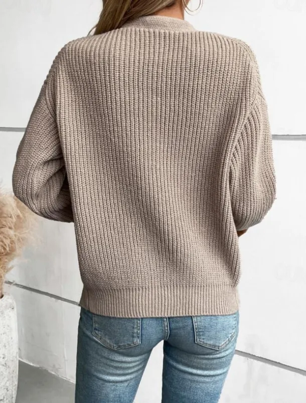Women's Cardigan Casual Pure Color V Neck Knitted Long Sleeve Regular Tops Knit Daily Black Pink Fall Winter