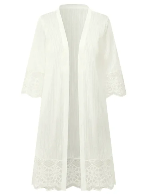 Women's Cardigan Lace Solid Color Basic Casual Lace Long Sleeve Loose Sweater Cardigans Open Front Spring Summer White Black / Holiday