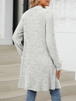 Women's Cardigan Open Front Knit Pocket Spring Fall Regular Daily Daily Long Sleeve Solid Color