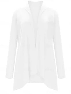 Women's Cardigan Sweater Cardigan Stylish Casual Soft Solid Color Ribbed Open Front Pocket Long Sleeve Long Tops Knit Outdoor Daily Weekend Black White Summer Fall