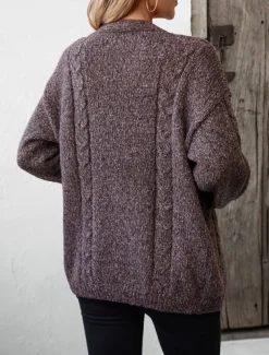 Women's Cardigan Sweater Jacket Fashion Streetwear Soft Solid Color Open Front Buttons Knitted Long Sleeve Regular Tops Knit Work Camel Purple Fall Winter