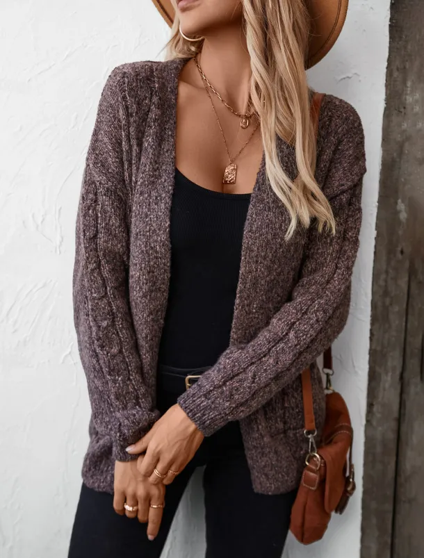 Women's Cardigan Sweater Jacket Fashion Streetwear Soft Solid Color Open Front Buttons Knitted Long Sleeve Regular Tops Knit Work Camel Purple Fall Winter