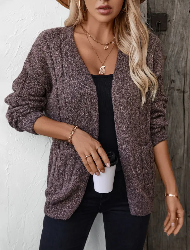 Women's Cardigan Sweater Jacket Fashion Streetwear Soft Solid Color Open Front Buttons Knitted Long Sleeve Regular Tops Knit Work Camel Purple Fall Winter