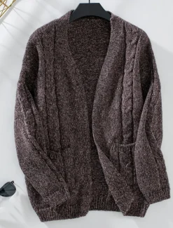 Women's Cardigan Sweater Jacket Fashion Streetwear Soft Solid Color Open Front Buttons Knitted Long Sleeve Regular Tops Knit Work Camel Purple Fall Winter