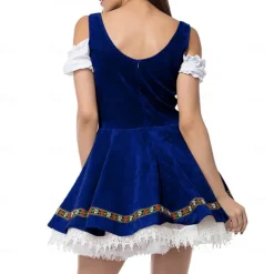 Women's Carnival Oktoberfest Dirndl Beer Costume with Shirt and Apron Bavarian Wiesn Traditional Style