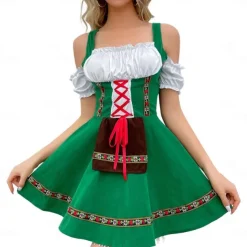 Women's Carnival Oktoberfest Dirndl Beer Costume with Shirt and Apron Bavarian Wiesn Traditional Style