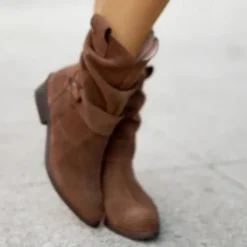 Women's Casual Beige Faux Suede Slouchy Ankle Boots with Buckle Detail - Perfect for Everyday Wear, Autumn Outings, and Casual Gatherings
