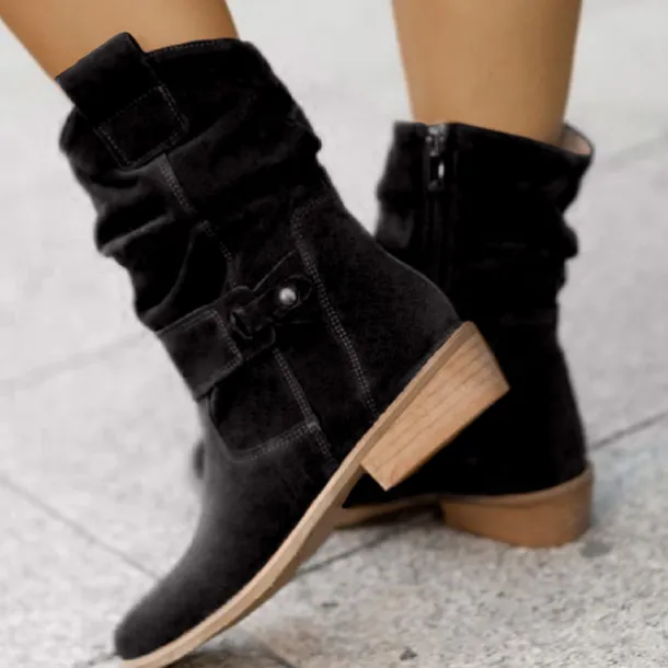 Women's Casual Beige Faux Suede Slouchy Ankle Boots with Buckle Detail - Perfect for Everyday Wear, Autumn Outings, and Casual Gatherings