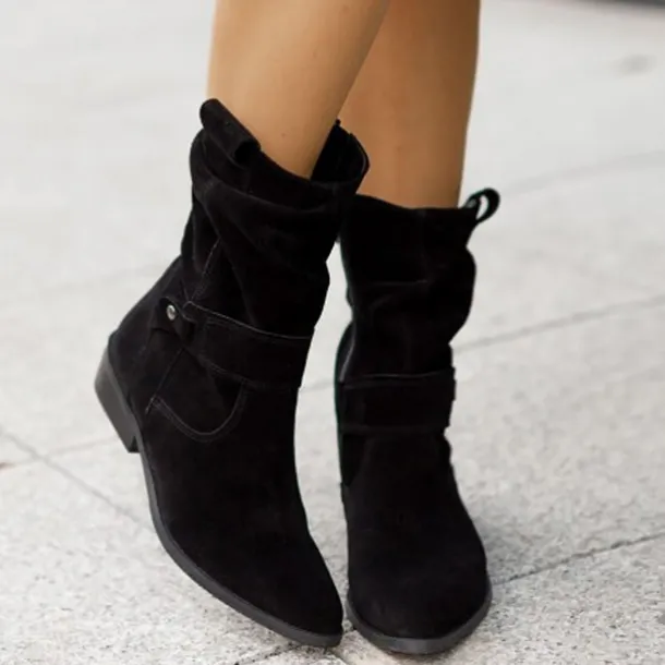 Women's Casual Beige Faux Suede Slouchy Ankle Boots with Buckle Detail - Perfect for Everyday Wear, Autumn Outings, and Casual Gatherings