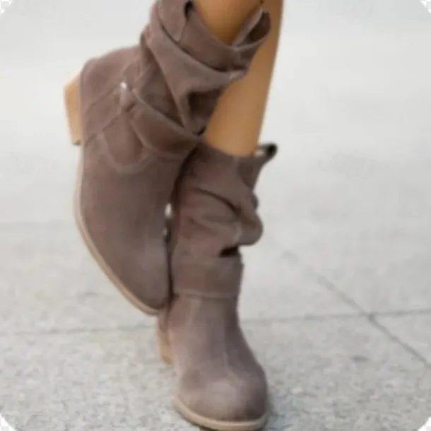 Women's Casual Beige Faux Suede Slouchy Ankle Boots with Buckle Detail - Perfect for Everyday Wear, Autumn Outings, and Casual Gatherings