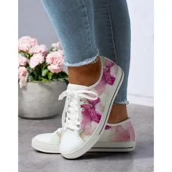 Women's Casual Canvas Sneakers - Stylish Watercolor Marble Print, Lace-Up Low-Top Tennis Shoes for Everyday Wear, Walking & Travel
