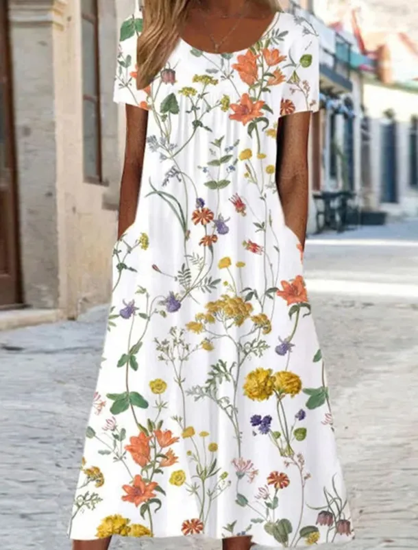 Women's Casual Dress A Line Dress Summer Dress Streetwear A Line Vacation Street Holiday Loose Fit Short Sleeve Crew Neck White Yellow Red Blue Summer