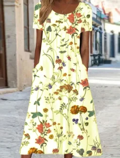 Women's Casual Dress A Line Dress Summer Dress Streetwear A Line Vacation Street Holiday Loose Fit Short Sleeve Crew Neck White Yellow Red Blue Summer