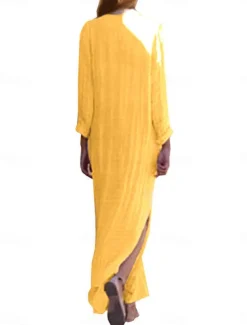 Women's Casual Dress Maxi Dress Print Basic Casual Daily Vacation V Neck Long Sleeve Summer Spring Fall Yellow Sky Blue Flower