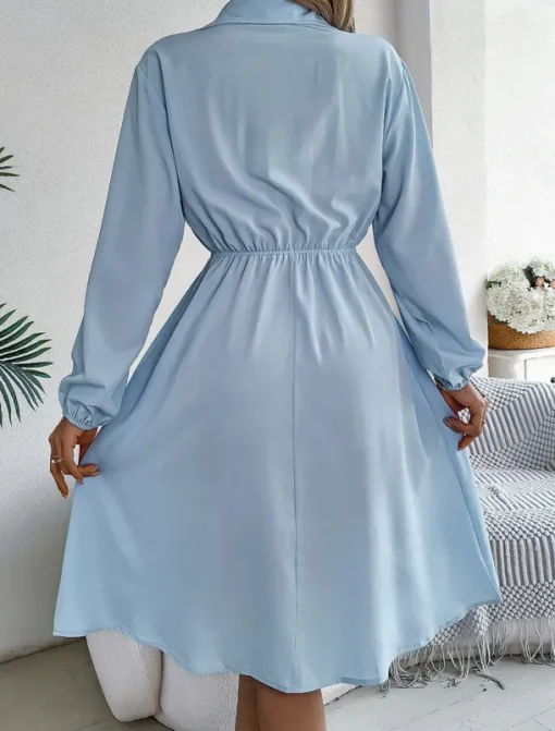 Women's Casual Dress Midi Dress Buttons Casual Shirt Collar Long Sleeve Wine Blue Khaki Color