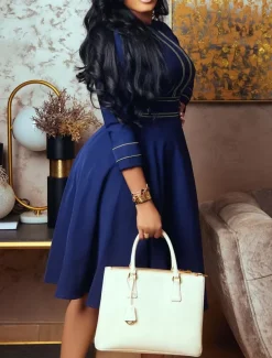 Women's Casual Dress Midi Dress Zipper Daily Date Fashion Streetwear Stand Collar 3/4 Length Sleeve Red Green Dark Blue Color
