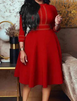 Women's Casual Dress Midi Dress Zipper Daily Date Fashion Streetwear Stand Collar 3/4 Length Sleeve Red Green Dark Blue Color