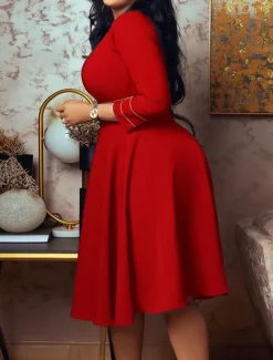 Women's Casual Dress Midi Dress Zipper Daily Date Fashion Streetwear Stand Collar 3/4 Length Sleeve Red Green Dark Blue Color