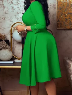 Women's Casual Dress Midi Dress Zipper Daily Date Fashion Streetwear Stand Collar 3/4 Length Sleeve Red Green Dark Blue Color