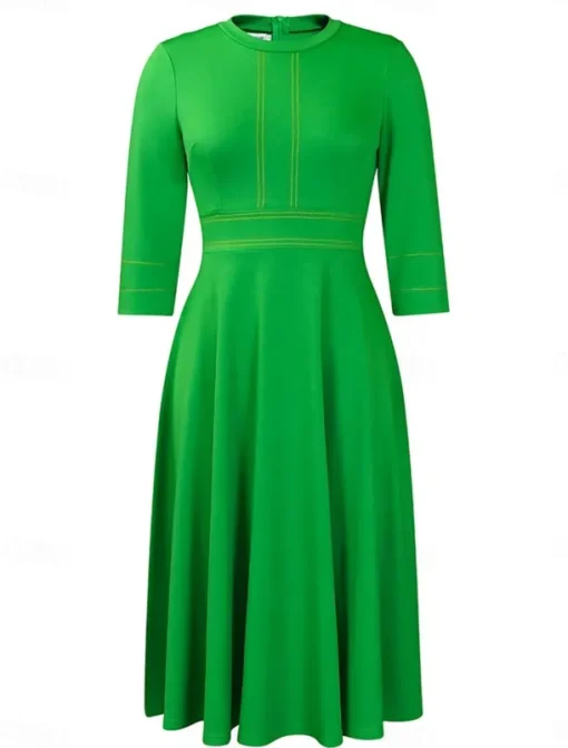 Women's Casual Dress Midi Dress Zipper Daily Date Fashion Streetwear Stand Collar 3/4 Length Sleeve Red Green Dark Blue Color