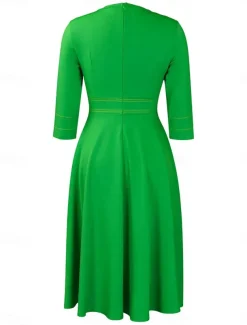 Women's Casual Dress Midi Dress Zipper Daily Date Fashion Streetwear Stand Collar 3/4 Length Sleeve Red Green Dark Blue Color