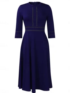 Women's Casual Dress Midi Dress Zipper Daily Date Fashion Streetwear Stand Collar 3/4 Length Sleeve Red Green Dark Blue Color
