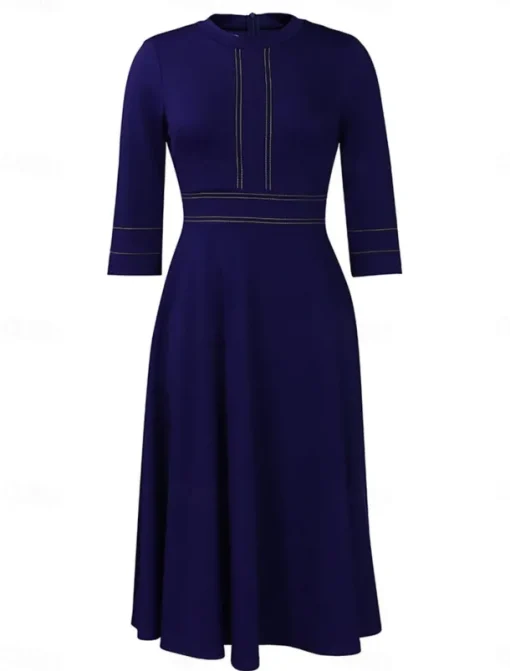 Women's Casual Dress Midi Dress Zipper Daily Date Fashion Streetwear Stand Collar 3/4 Length Sleeve Red Green Dark Blue Color