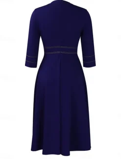 Women's Casual Dress Midi Dress Zipper Daily Date Fashion Streetwear Stand Collar 3/4 Length Sleeve Red Green Dark Blue Color