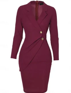 Women's Casual Dress Mini Dress Patchwork Buttons Casual Formal V Neck Long Sleeve Black Wine Gray Color