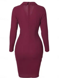 Women's Casual Dress Mini Dress Patchwork Buttons Casual Formal V Neck Long Sleeve Black Wine Gray Color