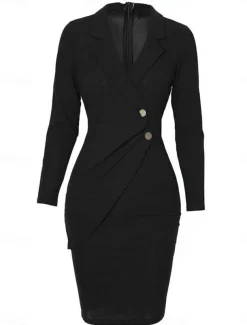 Women's Casual Dress Mini Dress Patchwork Buttons Casual Formal V Neck Long Sleeve Black Wine Gray Color